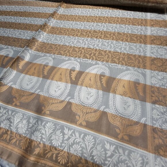 Brown Striped Paisley Floral Thin Long Rectangular Scarf - Picture 6 of 6